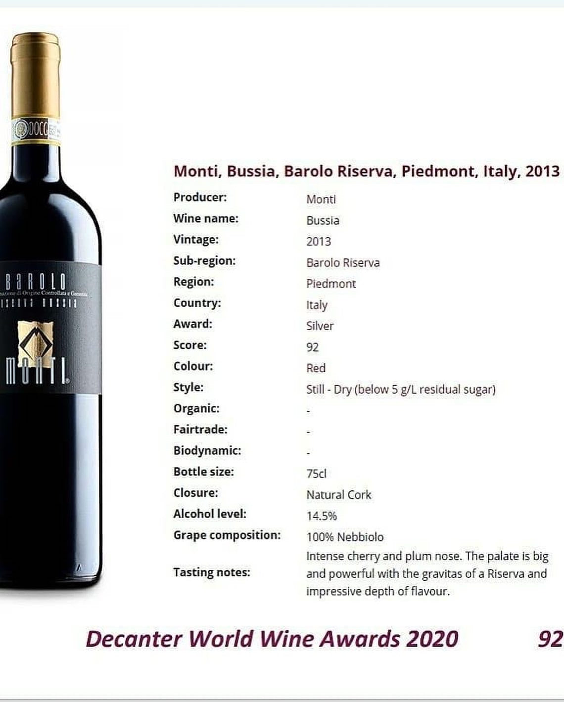 2013 Barolo DOCG Riserva Bussia