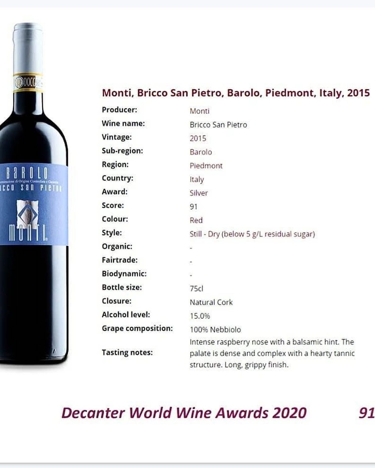2015/2016 Barolo DOCG Bricco San Pietro